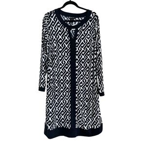 INC International Concepts Navy and White Geometric Knit Top